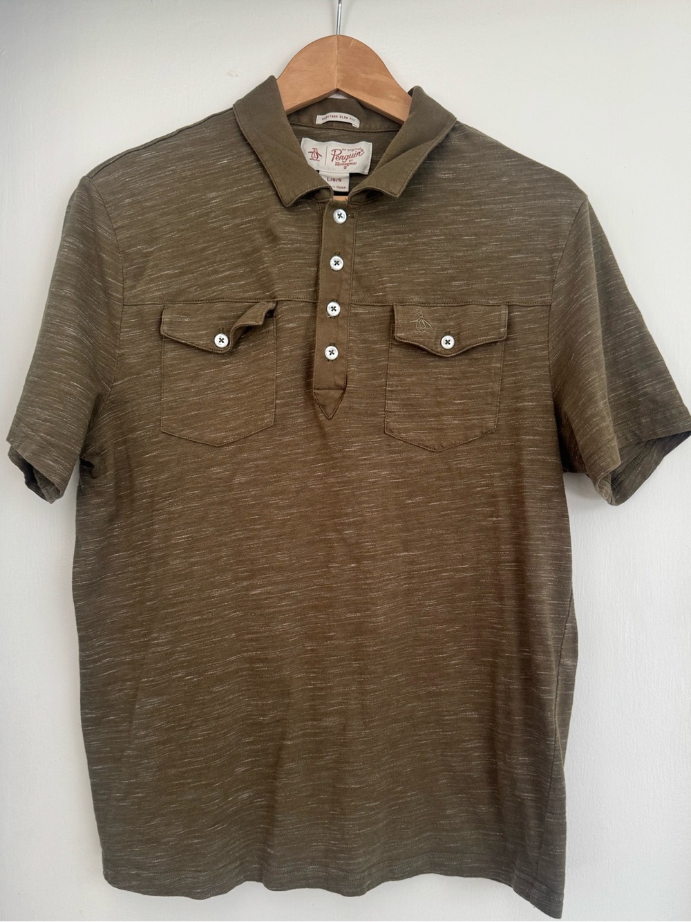 Original Penguin Men's Heritage Slim Fit Short Sleeve Polo Olive Green Large